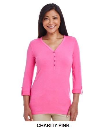 Devon & Jones Ladies' Perfect Fit™ Y-Placket Convertible Sleeve Knit Top", (DP186W)